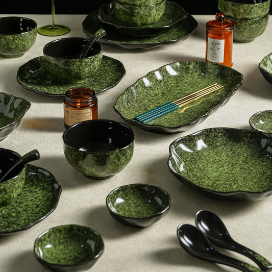 Cerelith Retro Green Underglaze Color Dishes Dinnerware Set, Tableware