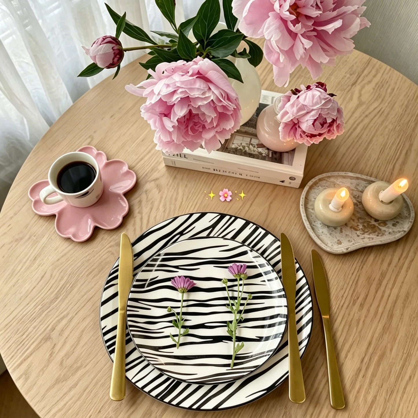 Cerelith 12 Piece Zebra Noir Bold Dinnerware Set For 4