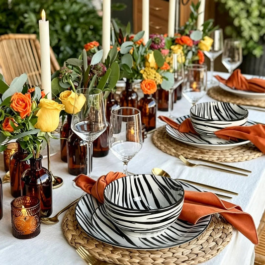 Cerelith 12 Piece Zebra Noir Bold Dinnerware Set For 4