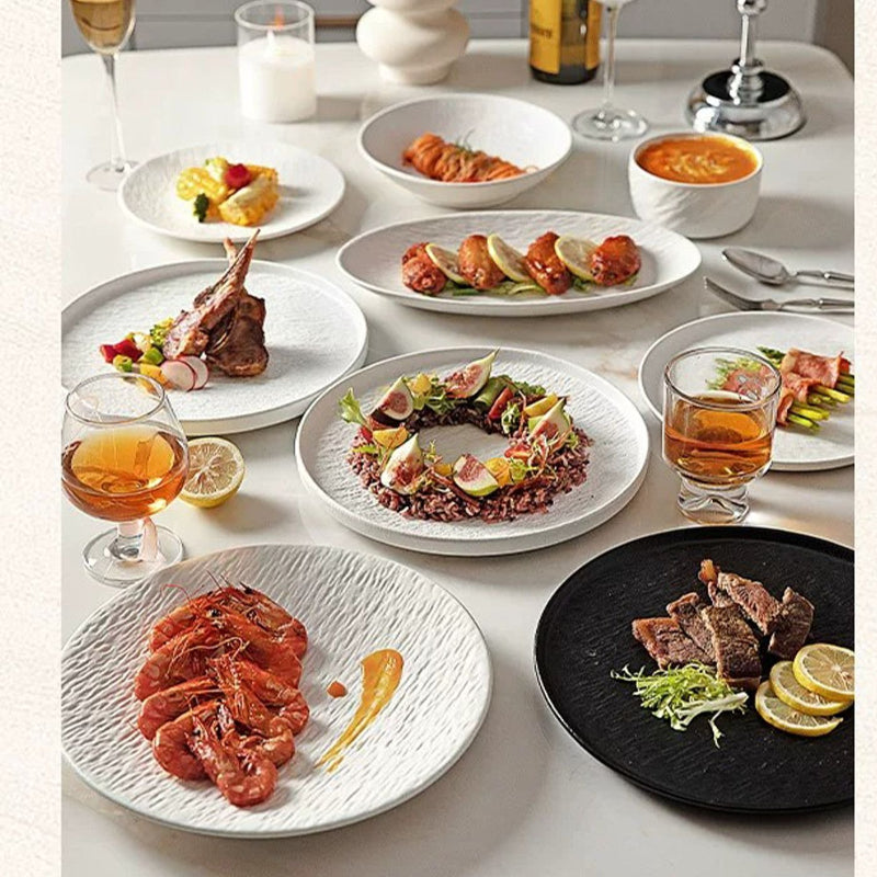 Cerelith Black and White Rock Dinnerware Sets for 4 Ceramic Bowls, Plates, Tableware Set