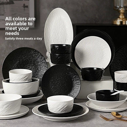 Cerelith dinnerware black and white color matching pro-luxury rock pattern dinnerware set