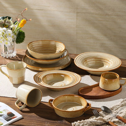 Cerelith Vintage Coffee Cups Striped Brown Ceramic Plates and Bowls