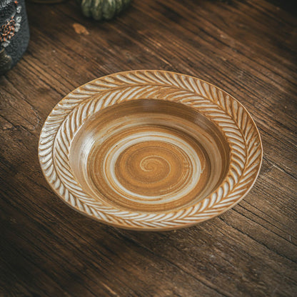 CERELITH 8.4inch Retro Coarse Pottery Plate Ceramic Plate Vegetable Plate Salad Plate Retro Tableware Dessert Plate