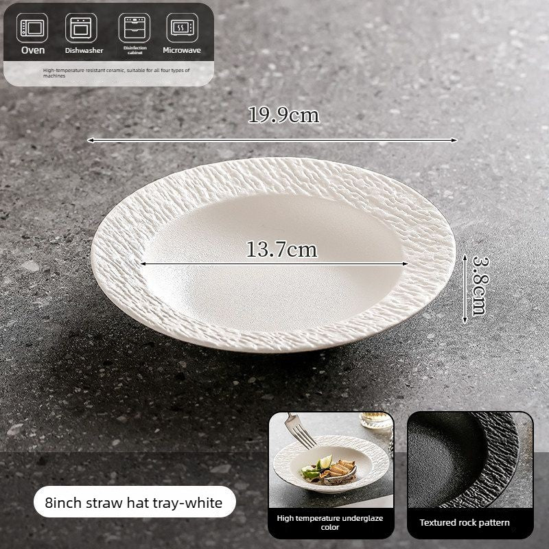 Cerelith Black and White Rock Ceramic Plates for Pasta Breakfast