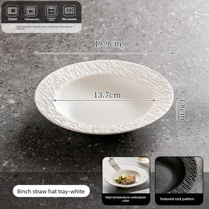 Cerelith Black and White Rock Ceramic Plates for Pasta Breakfast