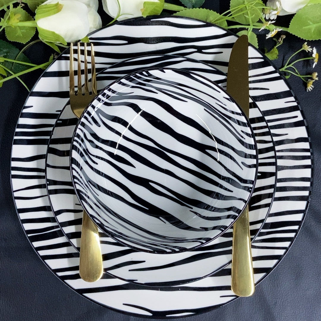 Cerelith 12 Piece Zebra Noir Bold Dinnerware Set For 4