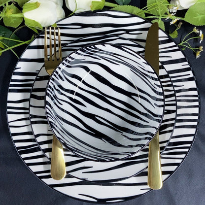 Cerelith 12 Piece Zebra Noir Bold Dinnerware Set For 4