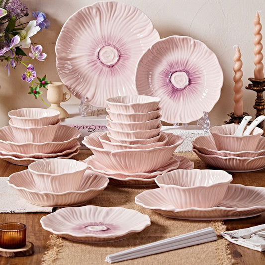 Cerelith Dinnerware Sets Bowl Set Underglaze Flower Ceramic Tableware Set Full Set of 4