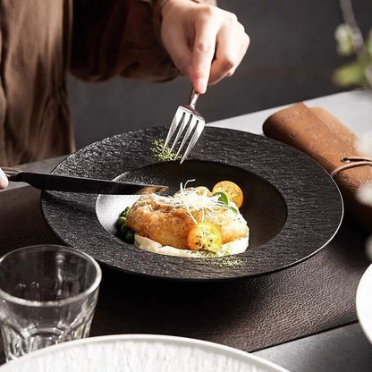 Cerelith Black and White Rock Ceramic Plates for Pasta Breakfast