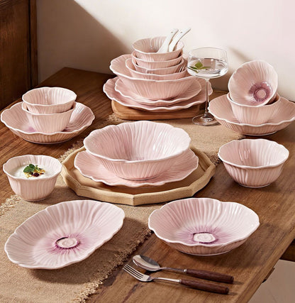 Cerelith Dinnerware Sets Bowl Set Underglaze Flower Ceramic Tableware Set Full Set of 4