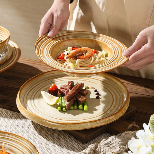 Cerelith Dinnerware Vintage Ceramic Striped Brown Set