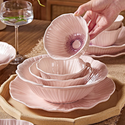 Cerelith Dinnerware Sets Bowl Set Underglaze Flower Ceramic Tableware Set Full Set of 4