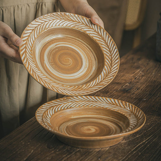 CERELITH 8.4inch Retro Coarse Pottery Plate Ceramic Plate Vegetable Plate Salad Plate Retro Tableware Dessert Plate