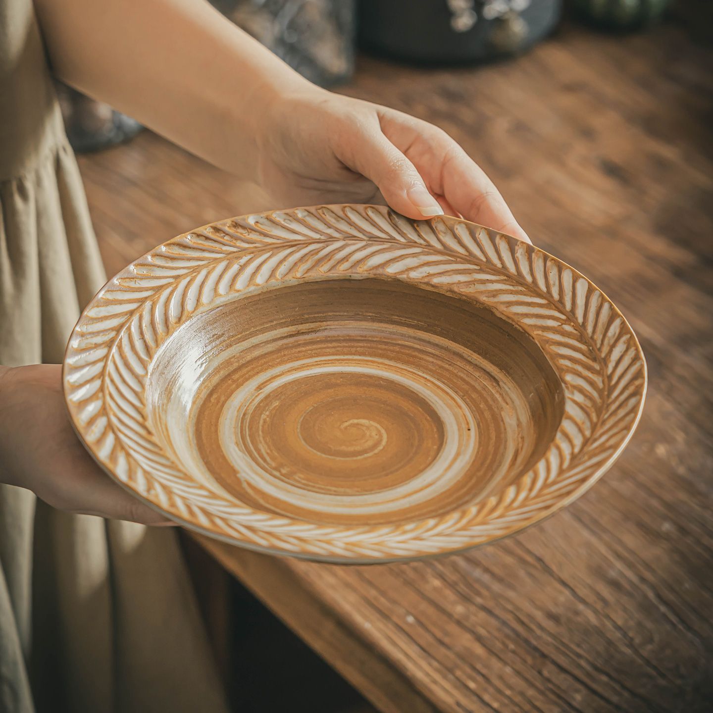 CERELITH 8.4inch Retro Coarse Pottery Plate Ceramic Plate Vegetable Plate Salad Plate Retro Tableware Dessert Plate