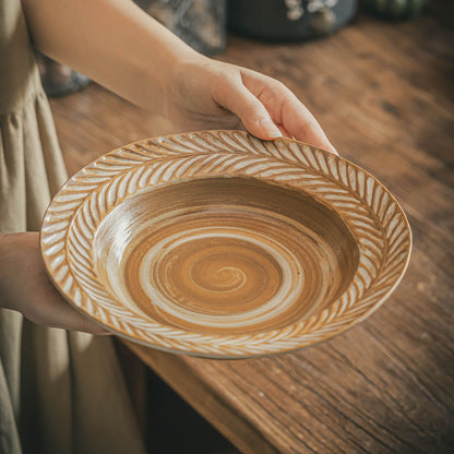 CERELITH 8.4inch Retro Coarse Pottery Plate Ceramic Plate Vegetable Plate Salad Plate Retro Tableware Dessert Plate
