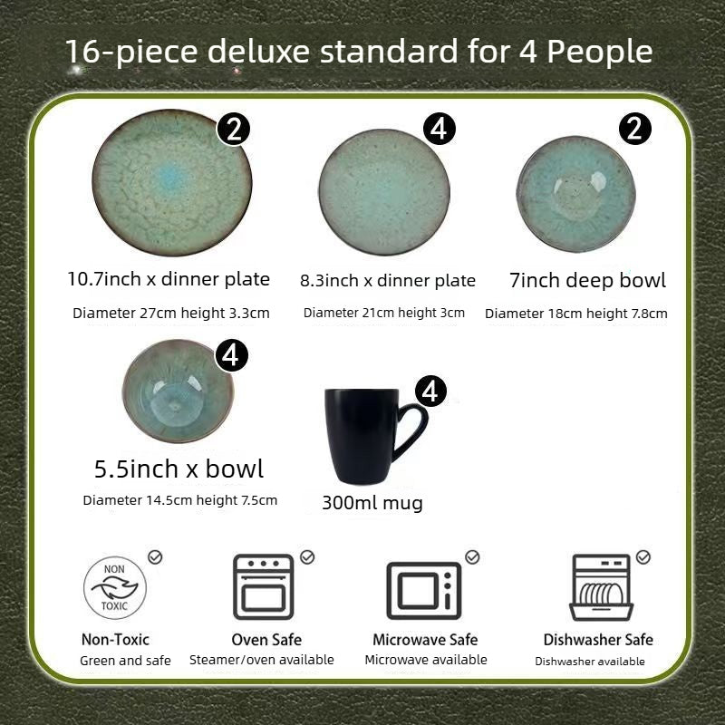 Cerelith Green Kiln-transformed Ceramic Dinnerware Dishes Set