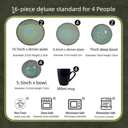 Cerelith Green Kiln-transformed Ceramic Dinnerware Dishes Set