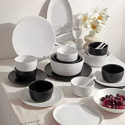 Cerelith dinnerware black and white color matching pro-luxury rock pattern dinnerware set