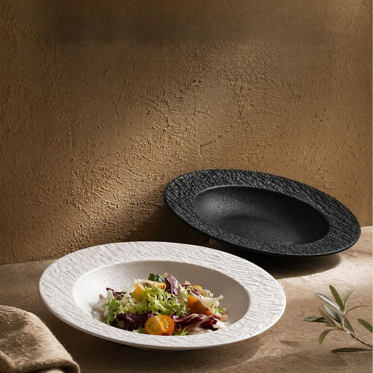 Cerelith Black and White Rock Ceramic Plates for Pasta Breakfast
