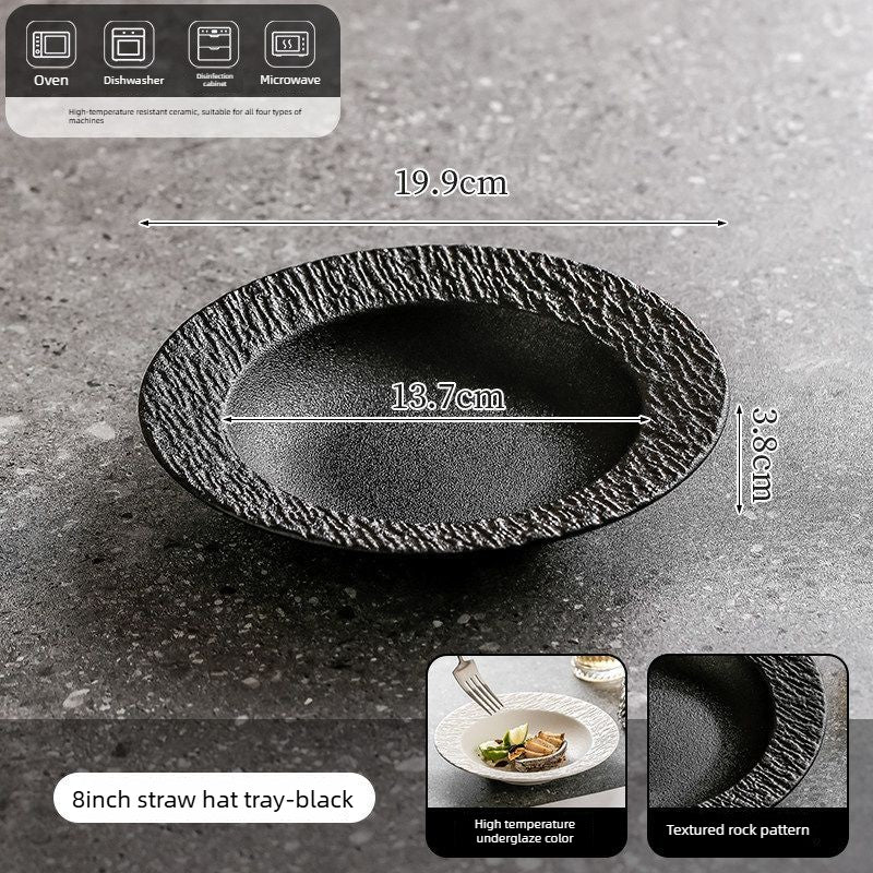 Cerelith Black and White Rock Ceramic Plates for Pasta Breakfast