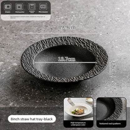 Cerelith Black and White Rock Ceramic Plates for Pasta Breakfast