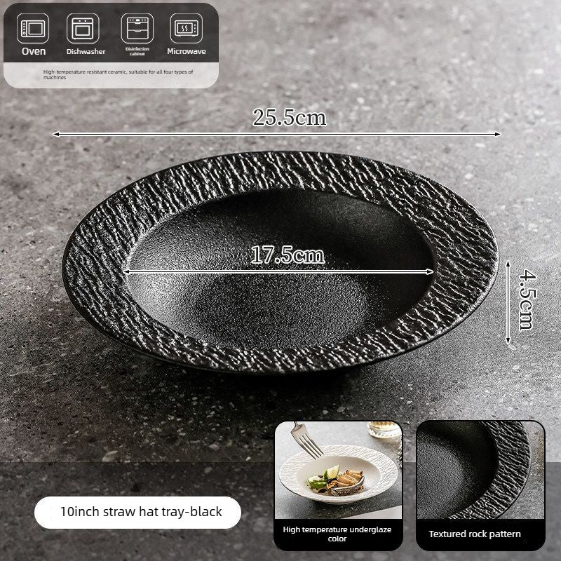 Cerelith Black and White Rock Ceramic Plates for Pasta Breakfast