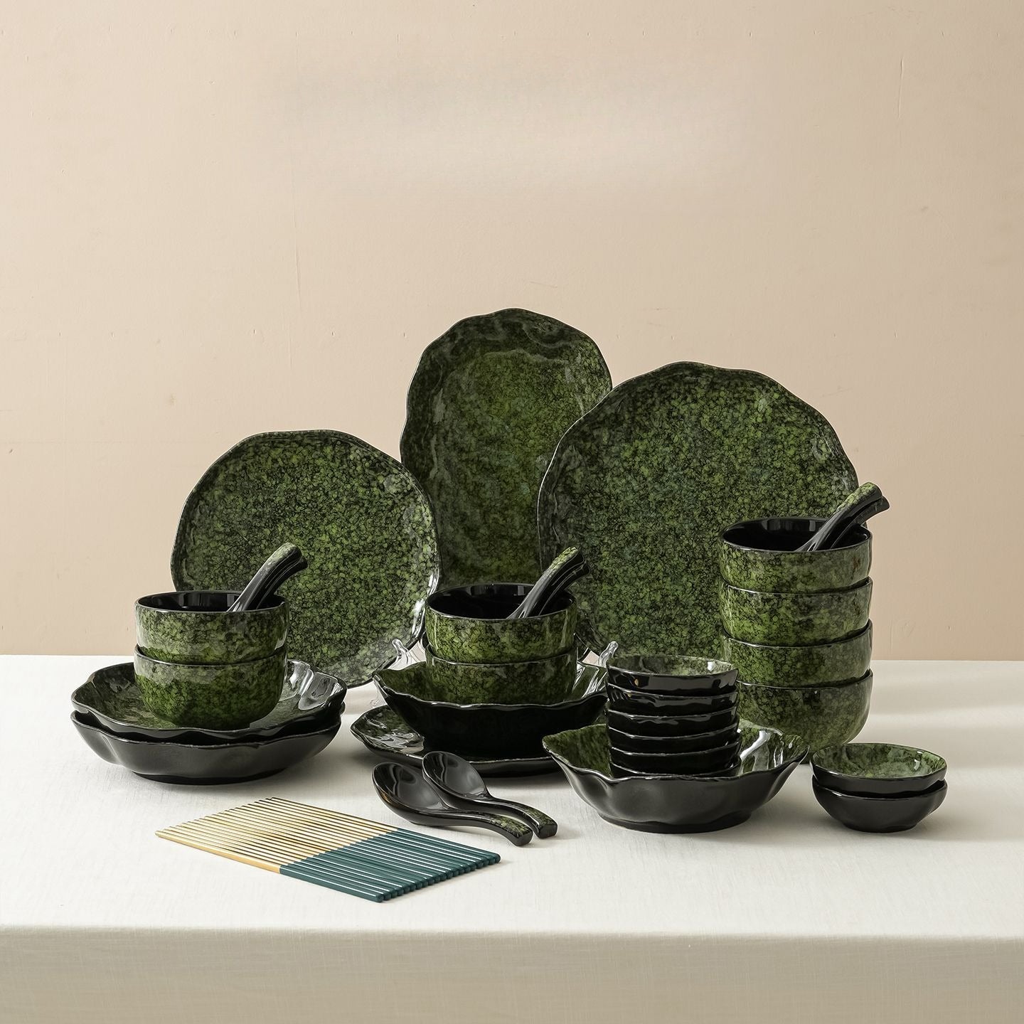 Cerelith Retro Green  Underglaze Color Dishes Dinnerware Set, Tableware