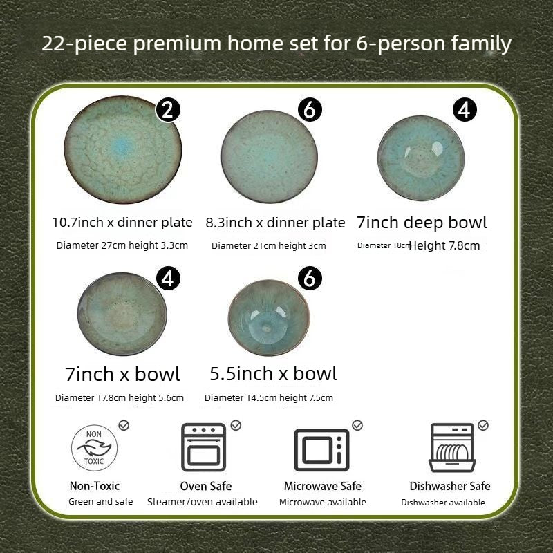 Cerelith Green Kiln-transformed Ceramic Dinnerware Dishes Set