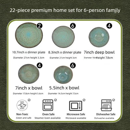 Cerelith Green Kiln-transformed Ceramic Dinnerware Dishes Set