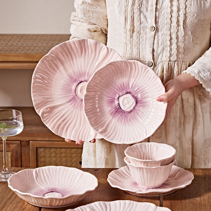 Cerelith Dinnerware Sets Bowl Set Underglaze Flower Ceramic Tableware Set Full Set of 4