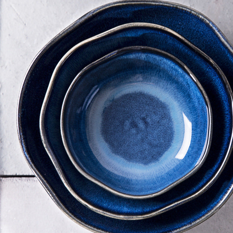 Cerelith Navy Blue Kiln Change Ceramic Tableware Salad Bowl Fruit Bowl Sweet Bowl Special Shape