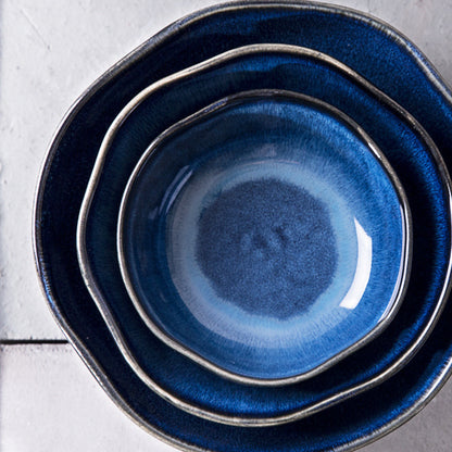 Cerelith Navy Blue Kiln Change Ceramic Tableware Salad Bowl Fruit Bowl Sweet Bowl Special Shape