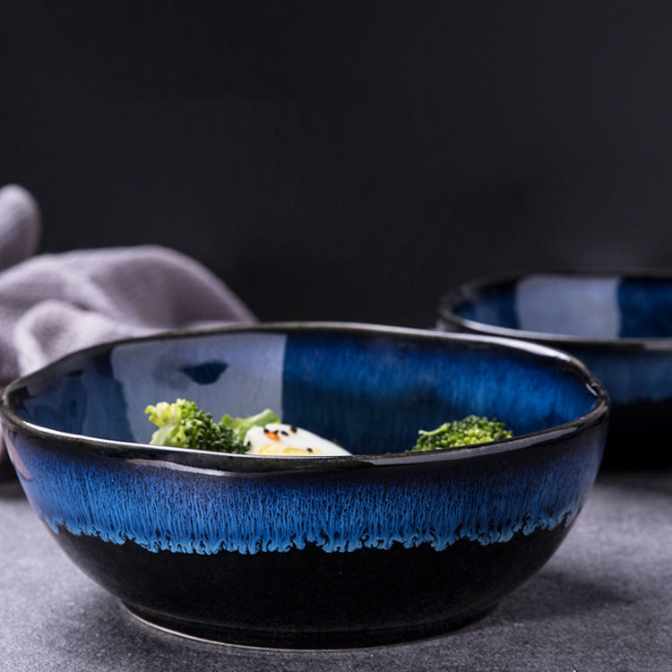 Cerelith Navy Blue Kiln Change Ceramic Tableware Salad Bowl Fruit Bowl Sweet Bowl Special Shape