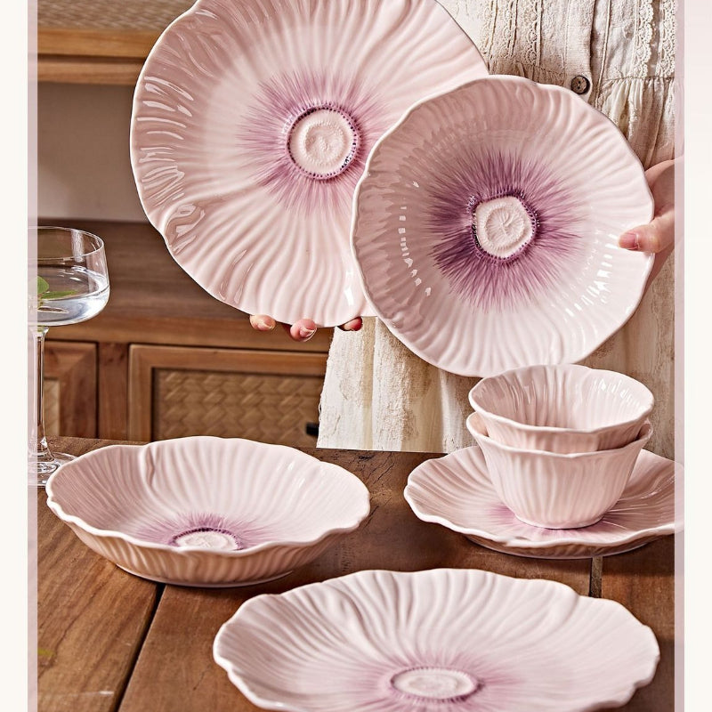 Cerelith Dinnerware Sets Bowl Set Underglaze Flower Ceramic Tableware Set Full Set of 4