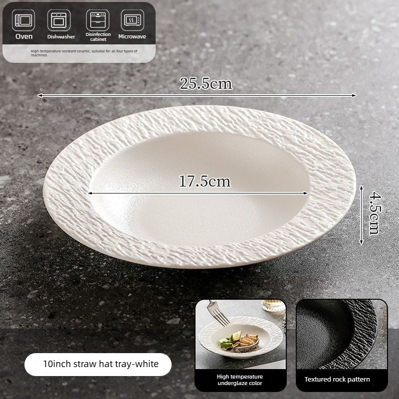 Cerelith Black and White Rock Ceramic Plates for Pasta Breakfast