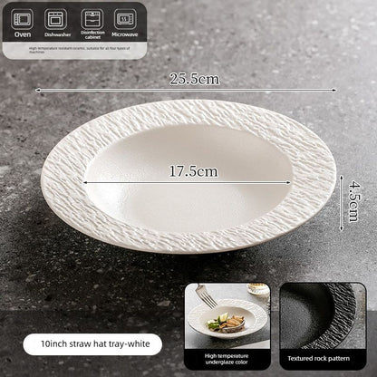 Cerelith Black and White Rock Ceramic Plates for Pasta Breakfast