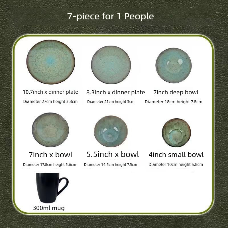 Cerelith Green Kiln-transformed Ceramic Dinnerware Dishes Set