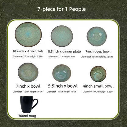 Cerelith Green Kiln-transformed Ceramic Dinnerware Dishes Set