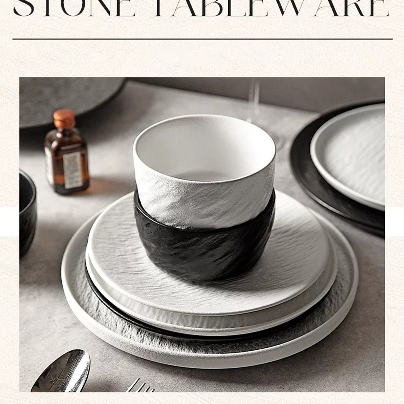Cerelith dinnerware black and white color matching pro-luxury rock pattern dinnerware set