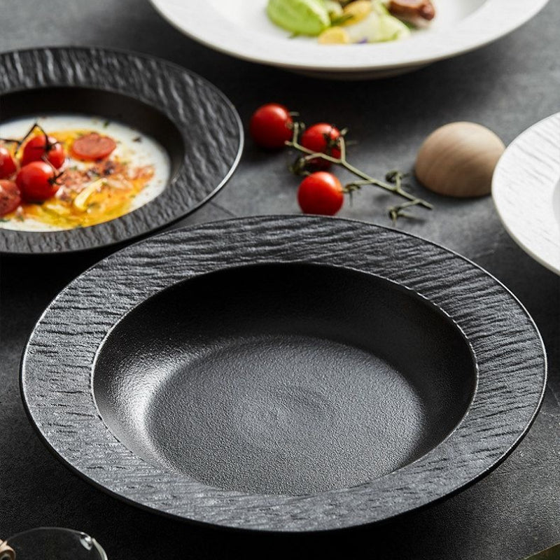 Cerelith Black and White Rock Ceramic Plates for Pasta Breakfast