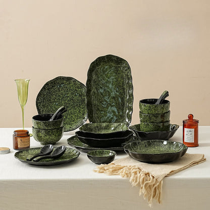 Cerelith Retro Green  Underglaze Color Dishes Dinnerware Set, Tableware