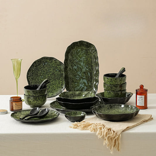 Cerelith Retro Green  Underglaze Color Dishes Dinnerware Set, Tableware
