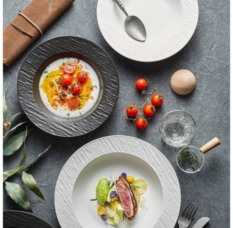 Cerelith Black and White Rock Ceramic Plates for Pasta Breakfast