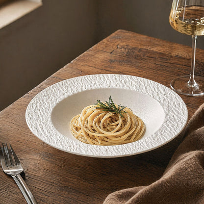 Cerelith Black and White Rock Ceramic Plates for Pasta Breakfast