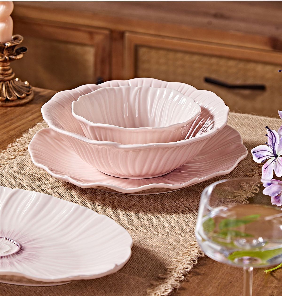 Cerelith Dinnerware Sets Bowl Set Underglaze Flower Ceramic Tableware Set Full Set of 4