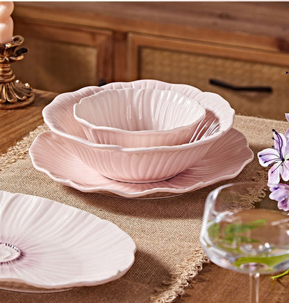 Cerelith Dinnerware Sets Bowl Set Underglaze Flower Ceramic Tableware Set Full Set of 4