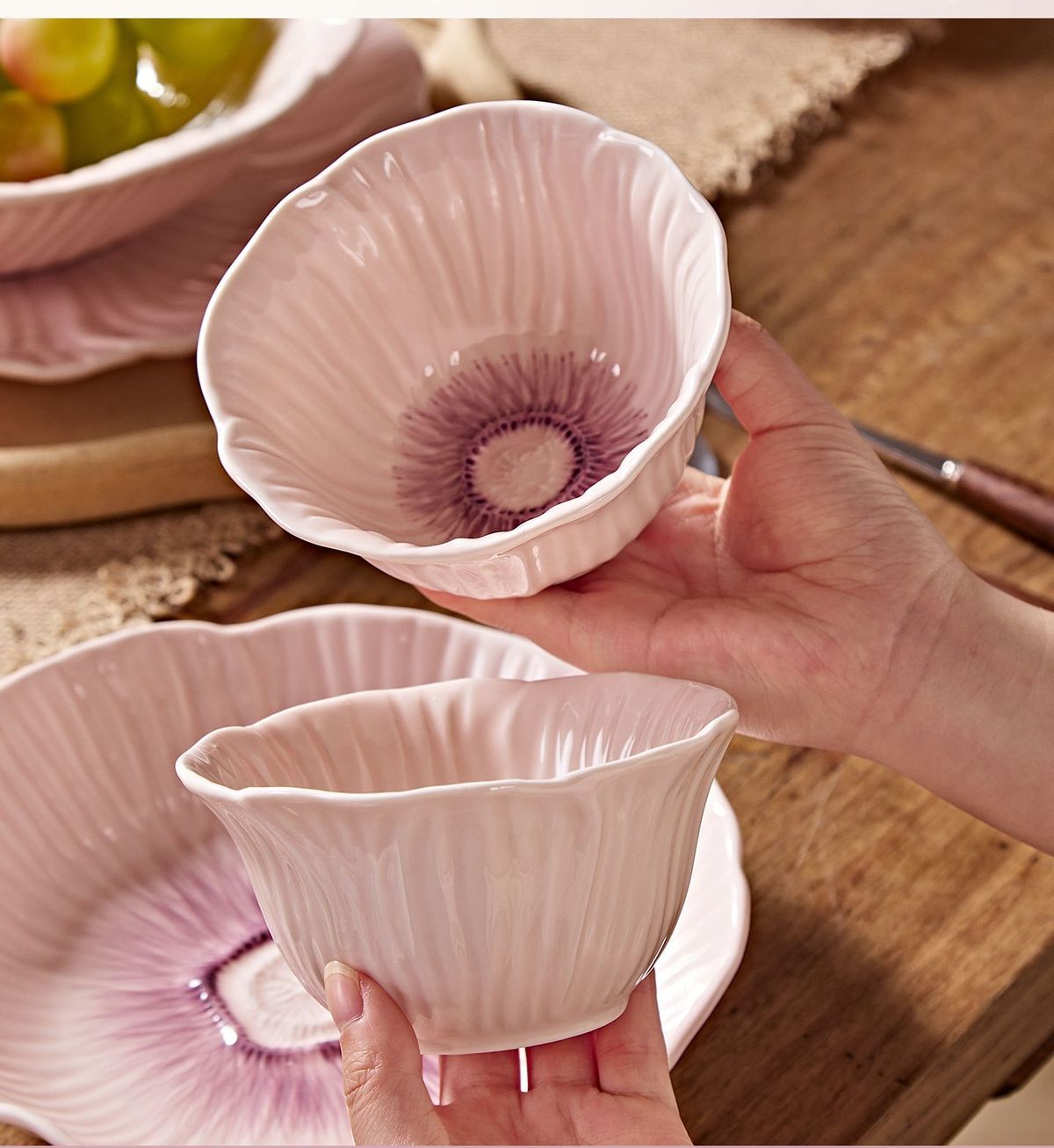 Cerelith Dinnerware Sets Bowl Set Underglaze Flower Ceramic Tableware Set Full Set of 4