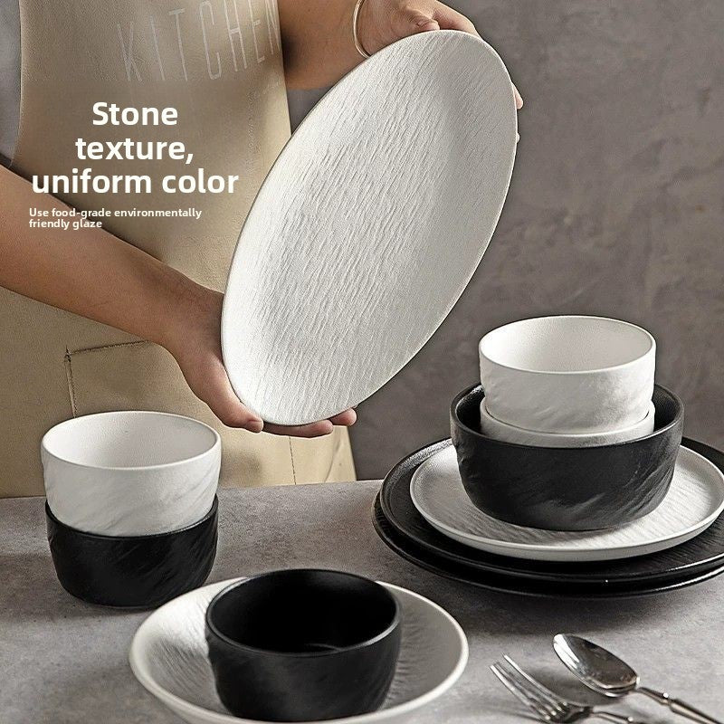 Cerelith dinnerware black and white color matching pro-luxury rock pattern dinnerware set