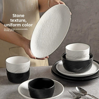 Cerelith dinnerware black and white color matching pro-luxury rock pattern dinnerware set