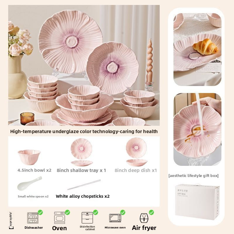 Cerelith Dinnerware Sets Bowl Set Underglaze Flower Ceramic Tableware Set Full Set of 4